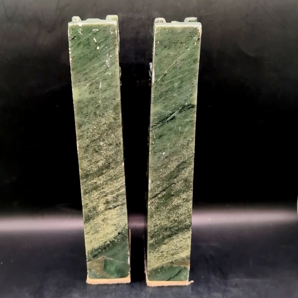 Vintage Pair Hand Carved Solid Genuine Green Jade Dragon Bookends - 10" Tall - Picture 5 of 15